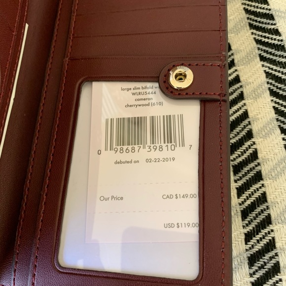 New Kate spade Cameron bifold wallet cherrywood - Picture 6 of 7